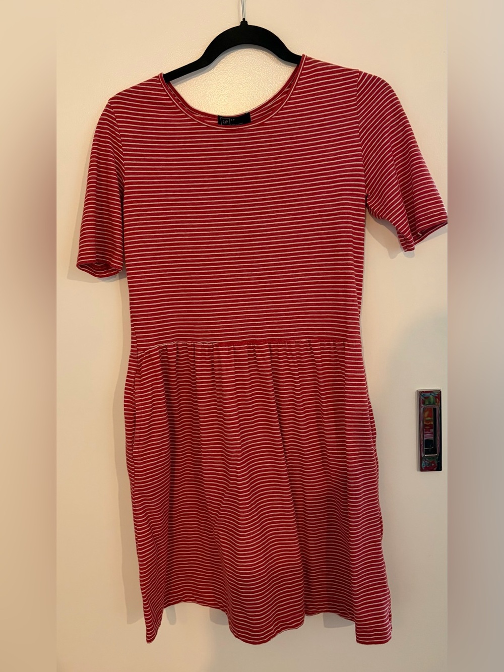GAP Red & White Striped Short Sleeve Casual Dress